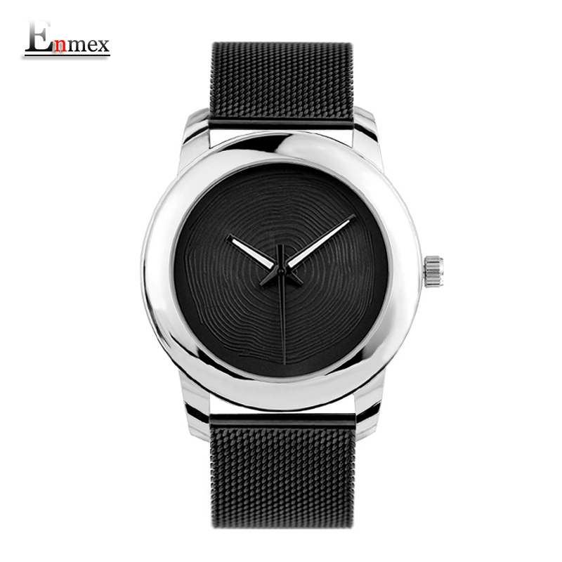 Enmex creatieve stijl cool horloge gloden Lichtgevende handen met roestvrij stalen band Stijlvolle klok quartz horloge: E6841