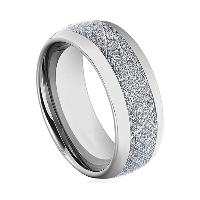 FDLK Männer 8mm Silber Farbe Edelstahl Ring Vintage Meteoriten Muster Hochzeit Engagement Band Gewölbtem Komfort Fit: 13