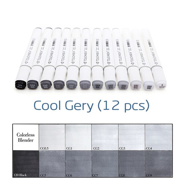 TOUCHNEW 6/12/30 kolory skali szarości markery artystyczne zestaw głowy dwukrotnie pisak robić szkicowania alkoholu tuszu na bazie neutralny szary tona dostaw sztuki: HT6HB001A12