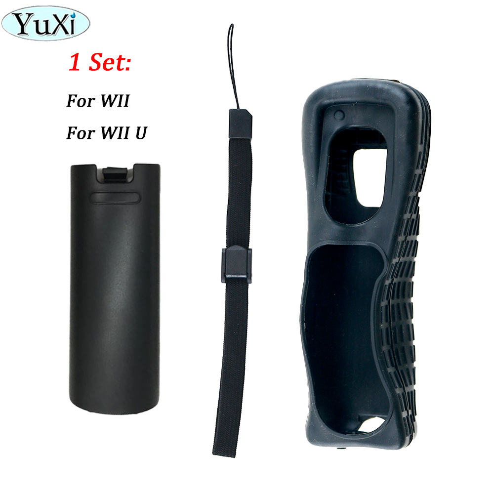 1 impostato custodia protettiva in silicone custodia per porta posteriore batteria kit cinturino da polso per parte telecomando WII Wii U: Rosso