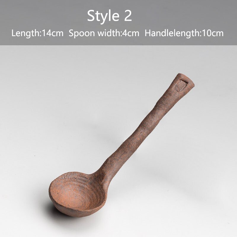 Creativity Coffee Tea Spoons Hand-made Ceramics Retro Teaspoon Seasoning Sugar Jam Large Long Handle Mixing Spoon: Style 2