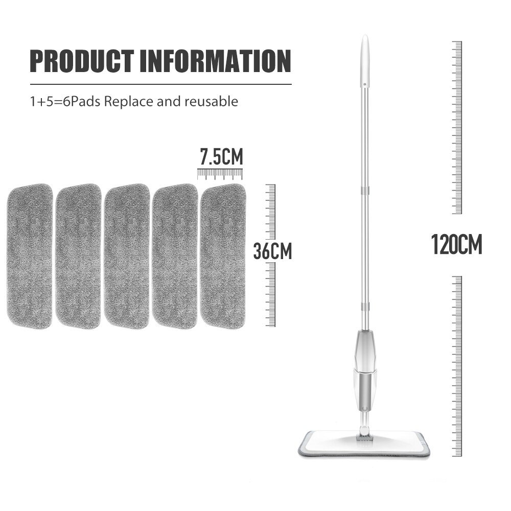 Hand Free Green White Spray Mop with 3/6 Reusable Microfiber Pads 360 Degree Handle Mop for Home Laminate Ceramic Floor Cleaning: white with 6pcs pads