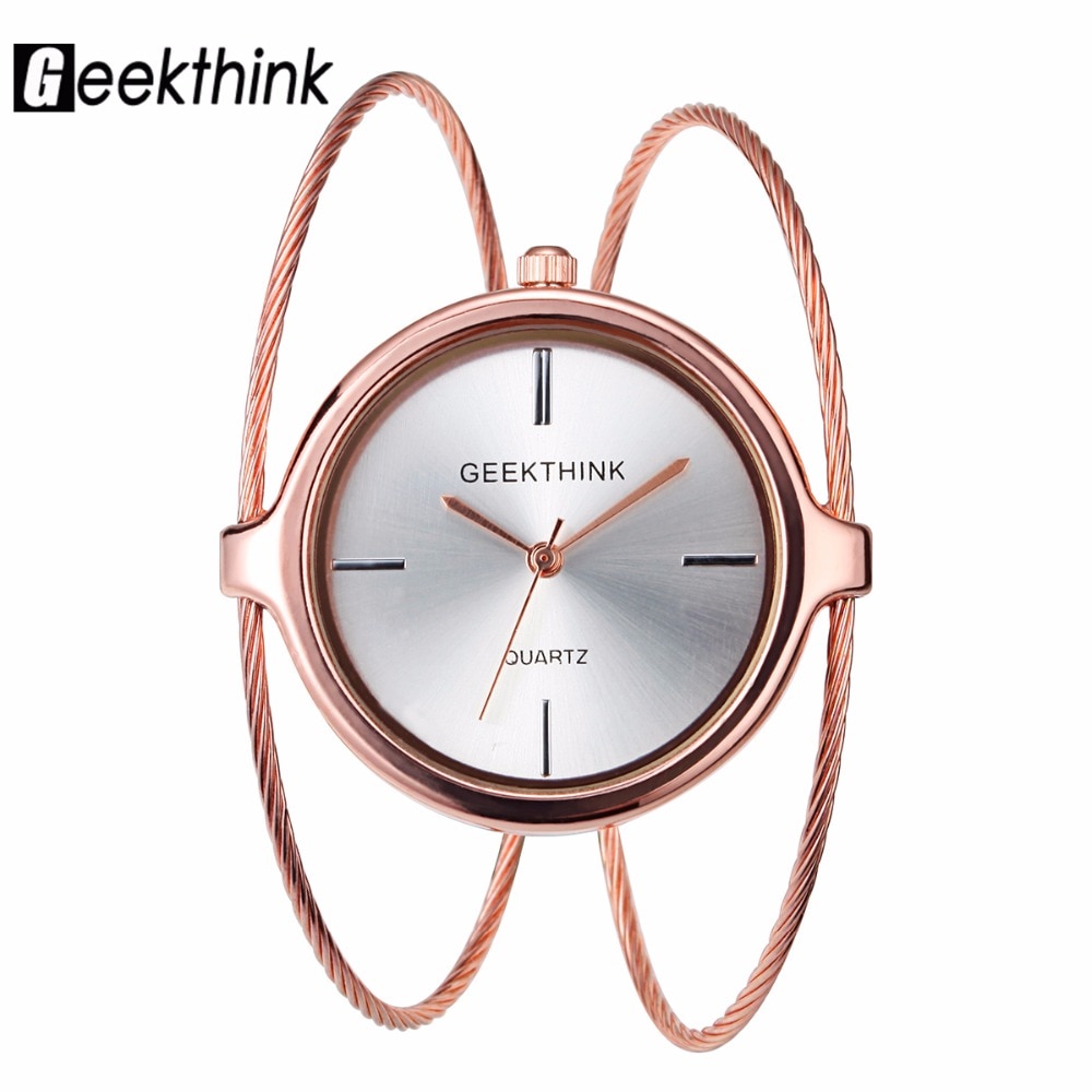 GEEKTHINK Unique Brand Quartz Watch Women Bracelet Ladies Rose Gold Watch female Luxury Double Ring steel band casual