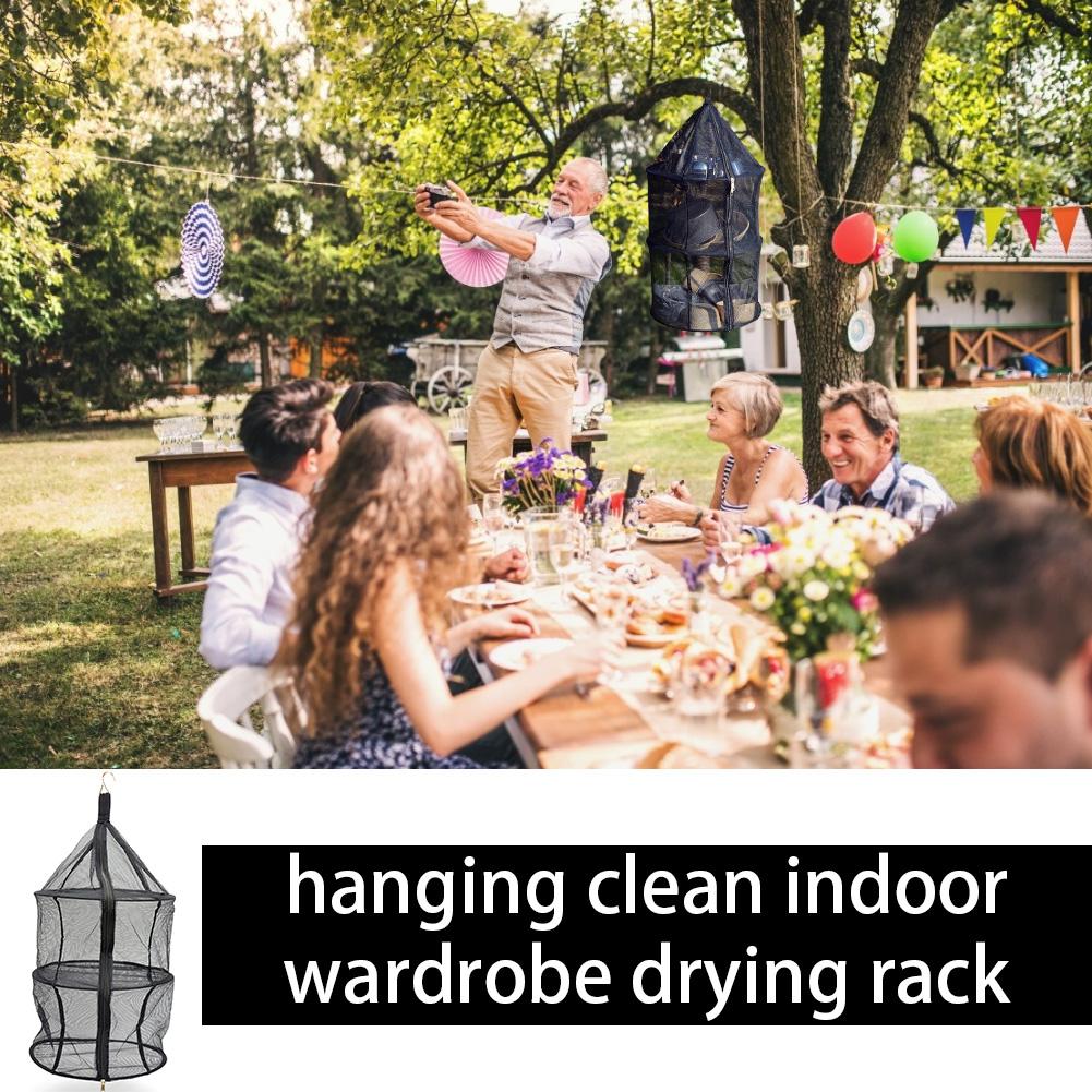 Hanging Drying Rack Mesh Collapsible Net Dryer 3 Layer Black Zippers Mesh Dry Rack Ideal for Indoor/Outdoor Closets, Grow Tents