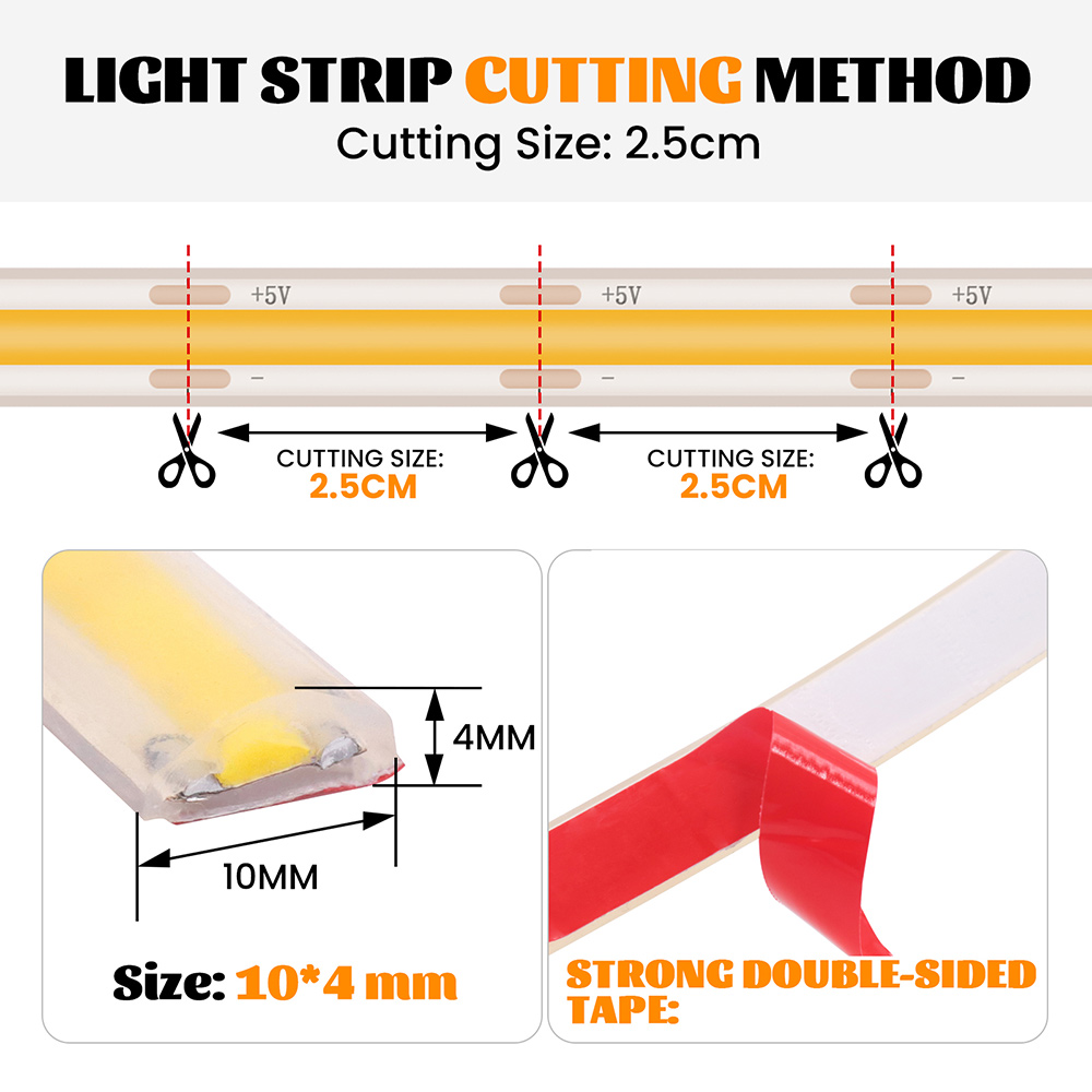 5V IP68 Wasserdichter COB-LED-Streifen USB-betrieben 3000K 4000K 6000K Licht 320 LEDs Flex DC5V Schranklampe TV-Hintergrundbeleuchtung Nachtbeleuchtung