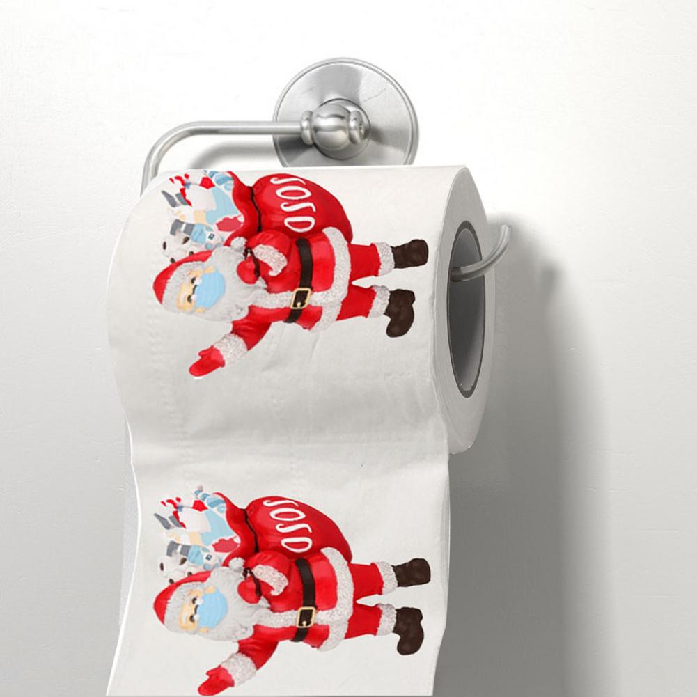 1 Roll Christmas Tissue 3 Layers Santa Claus Printed Toilet Roll Paper Kitchen Disposable Napkin Funny Christmas Decoration