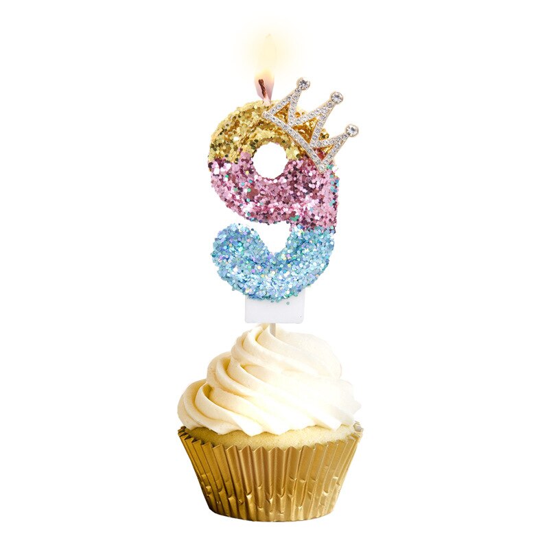 Rhinestone Golden Gradient Candle Birthday Party Wedding Anniversary Mother's Day Cake Topper Decoration: Tricolor-9