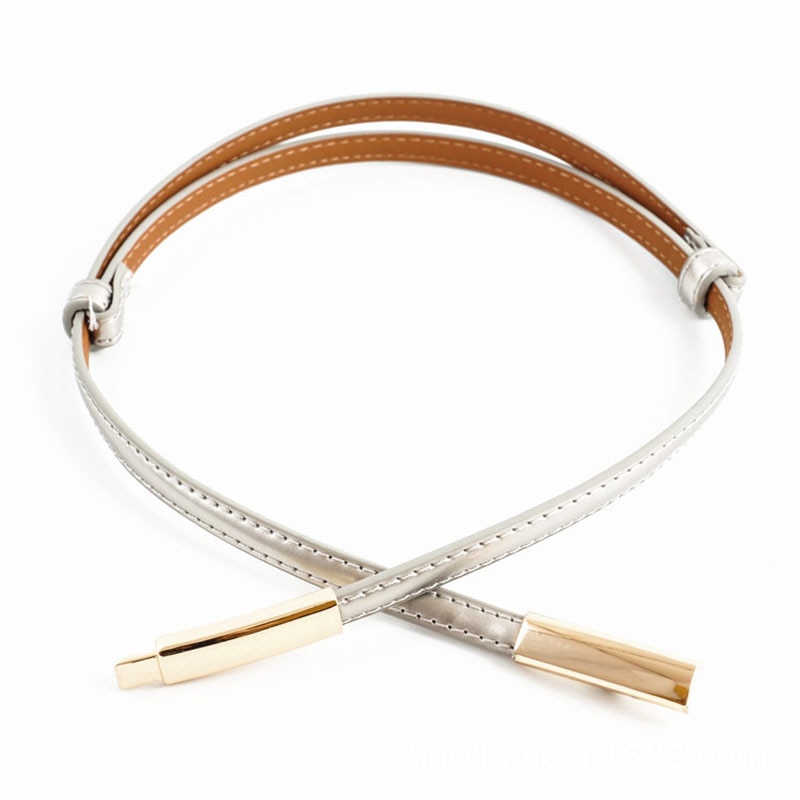 Cinturón elástico ajustable para mujer, cinturón delgado de cuero con hebilla dorada, negro, blanco y azul, pasek damski