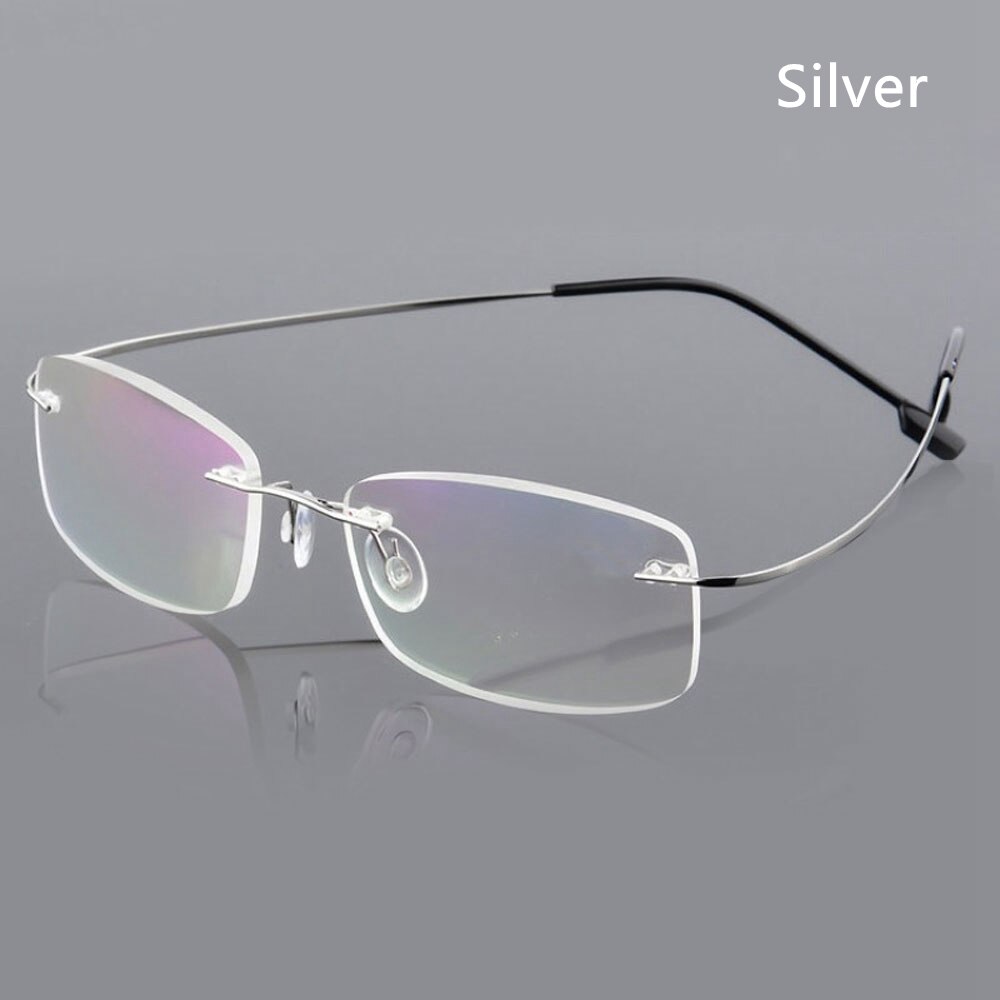 1 Pc Ultralight Titanium Randloze Rechthoekige Leesbril Geheugen Titanium Bril Lenzenvloeistof Oudere Gezondheidszorg Gereedschap: +350 / Zilver