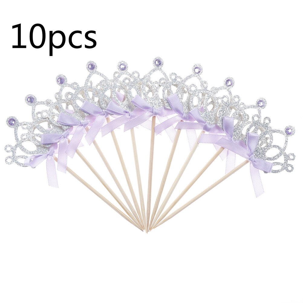 12 st rosa prinsesskrona cupcake toppers barn tårta topper festtillbehör grattis på födelsedagen bröllopsfest dekoration tillbehör: 10 st silver
