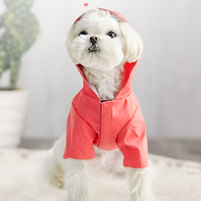 Dog raincoat autumn winter hoods reflective strip raincoat waterproof breathable sweat absorption solid color windproof