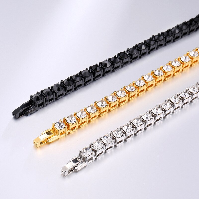 Fascino Aaa Rotonda Cubic Zirconia Bracciale Tennis Per Le Donne/degli uomini di 8/9/7 pollici 1 Fila di Cristallo catena d'oro/nero di Hip Hop Dei Monili di Cerimonia Nuziale