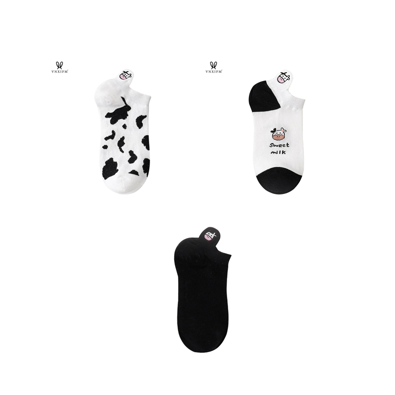 Calcetines de algodón con estampado de vaca para mujer, medias finas de estilo skateboard, temporada Primavera Verano: 4