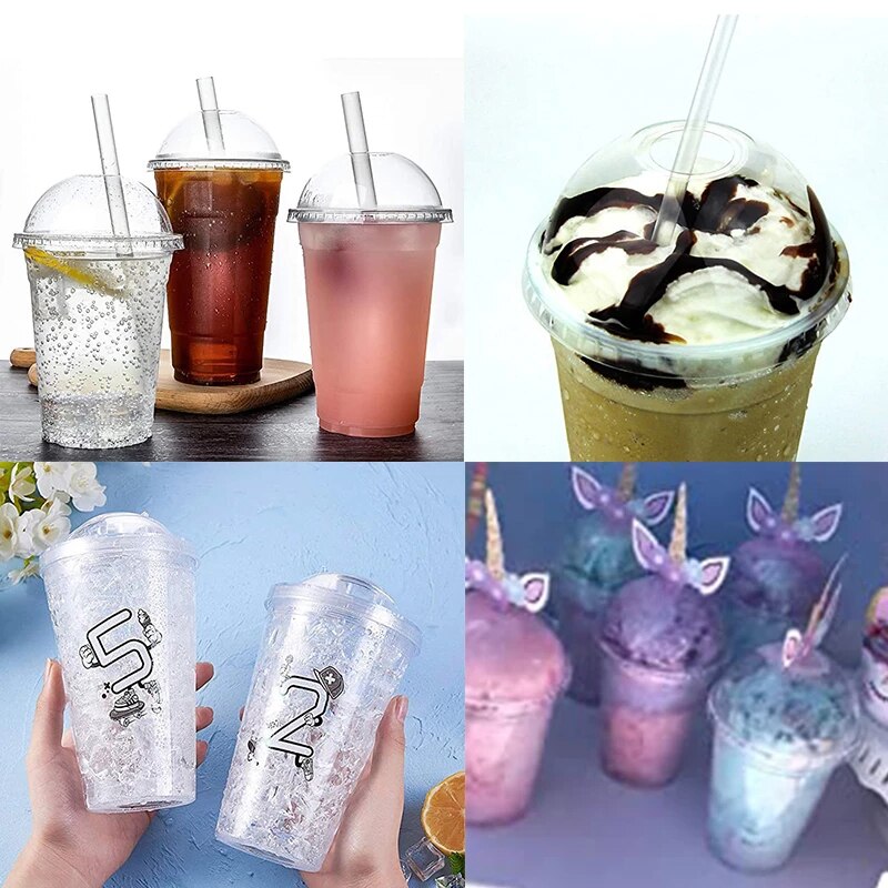 20oz Milk Tumbler With Dome Lids Clear Plastic Cups With Straw Double Wall Reusable Water Bottle Fruit Cup For Party