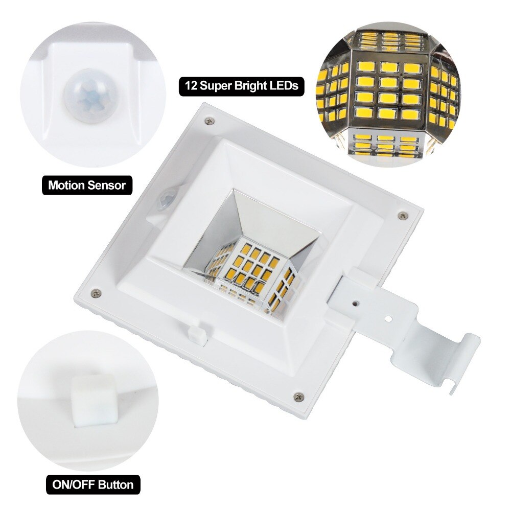 KHLITEC 12 LEDs Solar Gutter Light with Motion Sensor Outdoor Lighting Spotlight Solar IP44 Waterproof For Street Yard Path