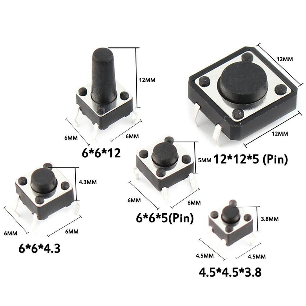 250Pcs 25 Maten Diverse Micro Drukknop Tact Switch Reset Mini Leaf Switch Smd Dip 2*4 3*6 4*4 6*6