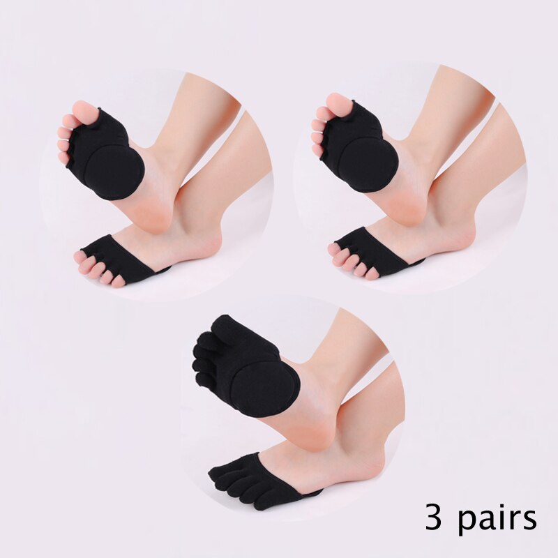 3 Pairs Women Socks Sponge Silicone Anti-slip Lining Open Toe Heelless Liner Sock Invisible Forefoot Cushion Foot Cotton Pad: as pics 5