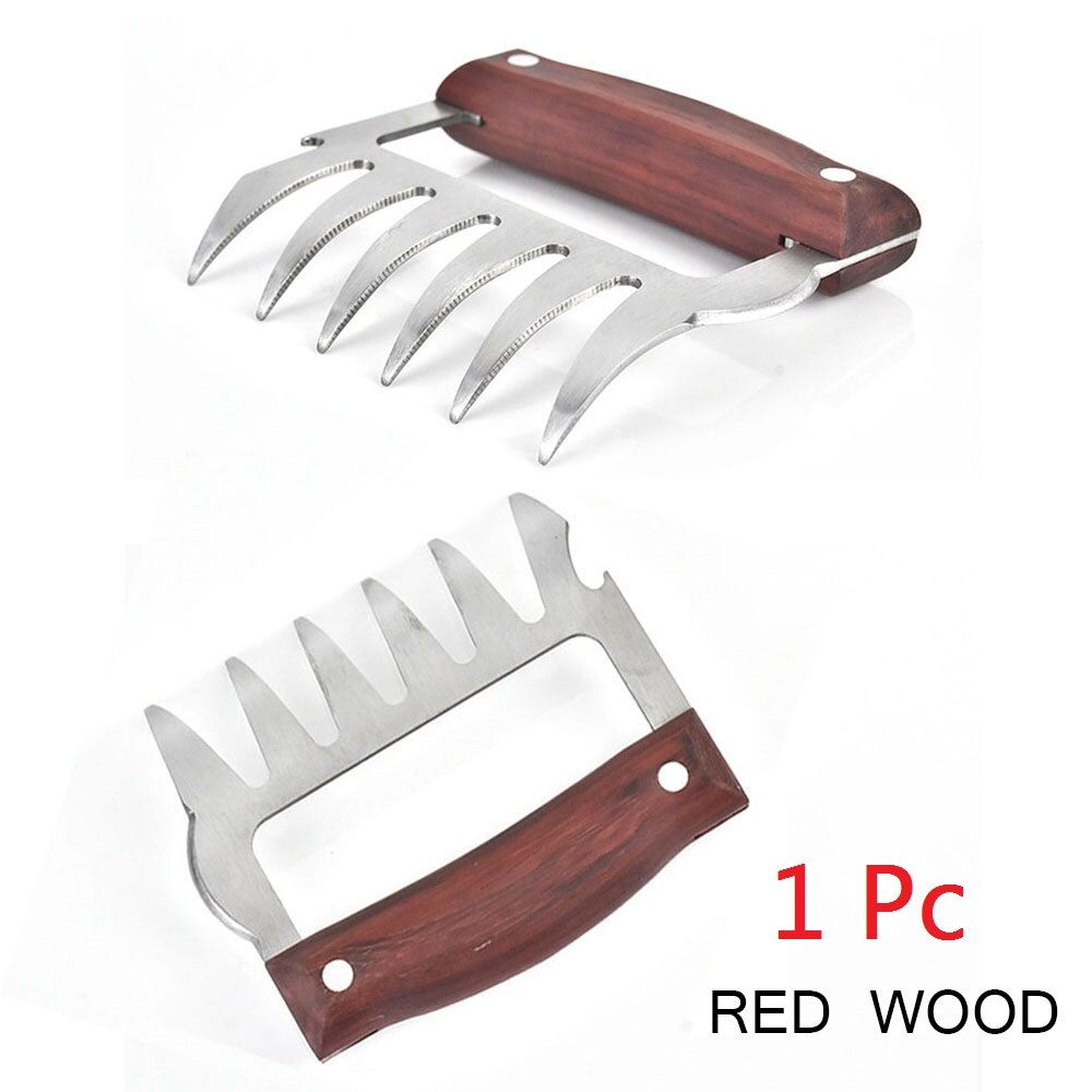 1 sztuk widelce niedźwiedzi pazur ze stali nierdzewnej drewniany uchwyt mięwięc podzielone łzawienie ciało wielofunkcyjne mięwięc strzęp wieprzowina zacisk narzędzie robić grillowania: czerwony wood