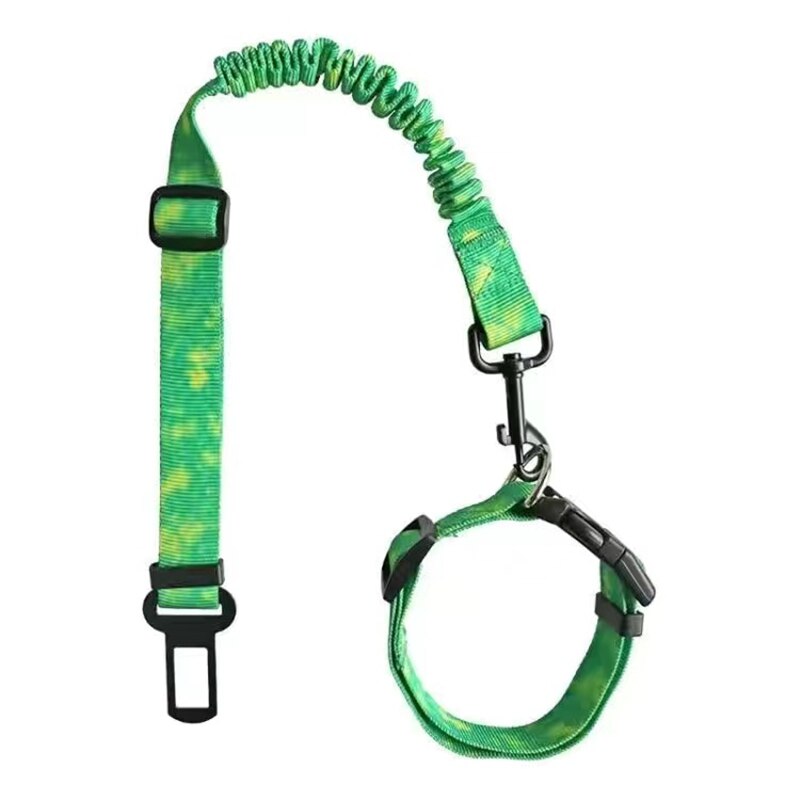 Universal Cat Dog Collar And Leash Set Car Safety Leash Adjustable Telescopic Tow Rope Outdoor Travel Fixing Belt Pet Products: green
