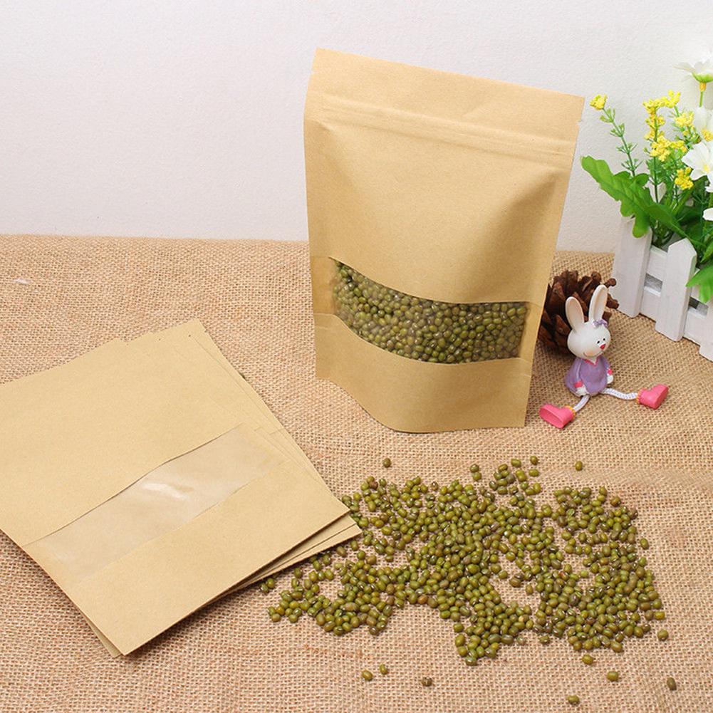 Bolsa Ziplock de papel Kraft de 10 Uds. Para frutos secos, frutas y alimentos, embalaje de ventana para bolsas de , bolsas reciclables para pan o fiestas