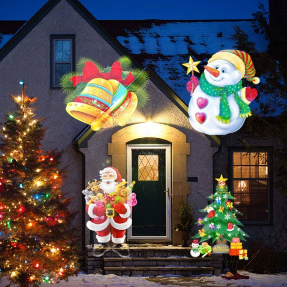 12 Pattern Flashlight Christmas Projection Lamp White snowflake Film Projection Lamp Christmas Party Atmosphere