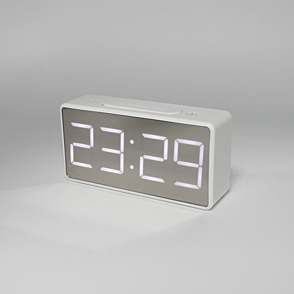 Table Clock Alarm Clock Snooze LED Digital Mirror Clock Time Temperature Large Electronic Display Rectangle Digital Desk Clock: White