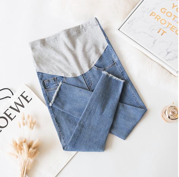 Denim barsel jeans til gravide kvinder tøj rå kant tynde bukser graviditet tøj jeans gravidez barsel tøj: Blå / Xxl