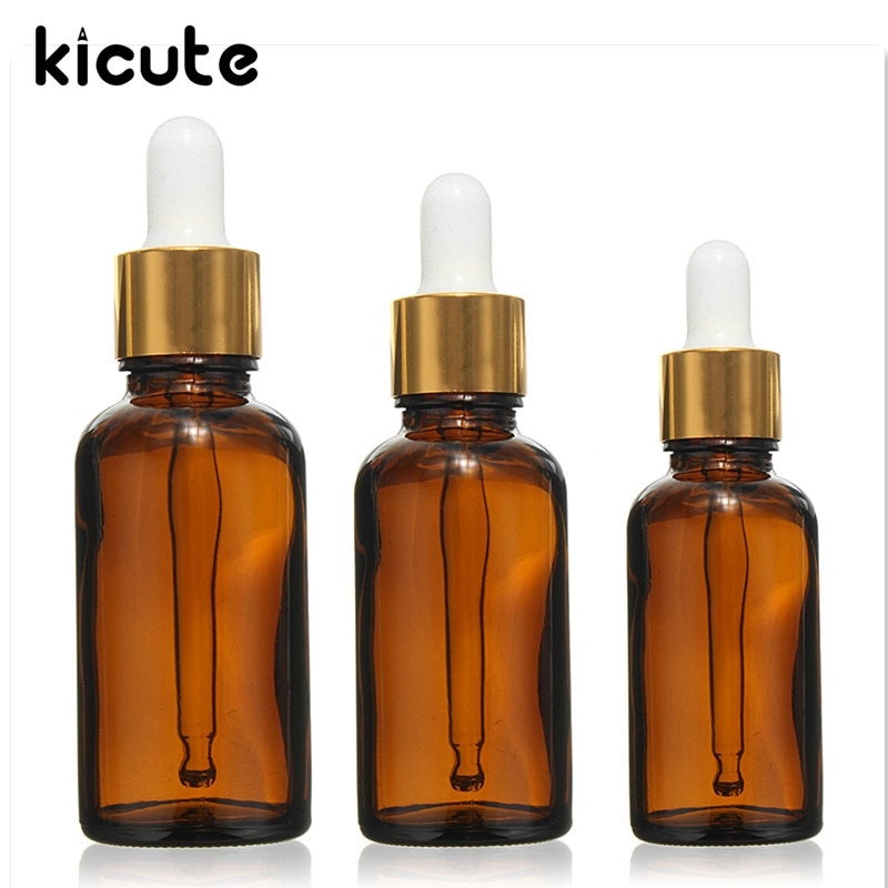 Kicute 1pc 30 50 100ml bärnstensfärgade glasflaskor tomma eterisk olja dropper ögon aromaterapi laboratorieflaska lab brevpapper