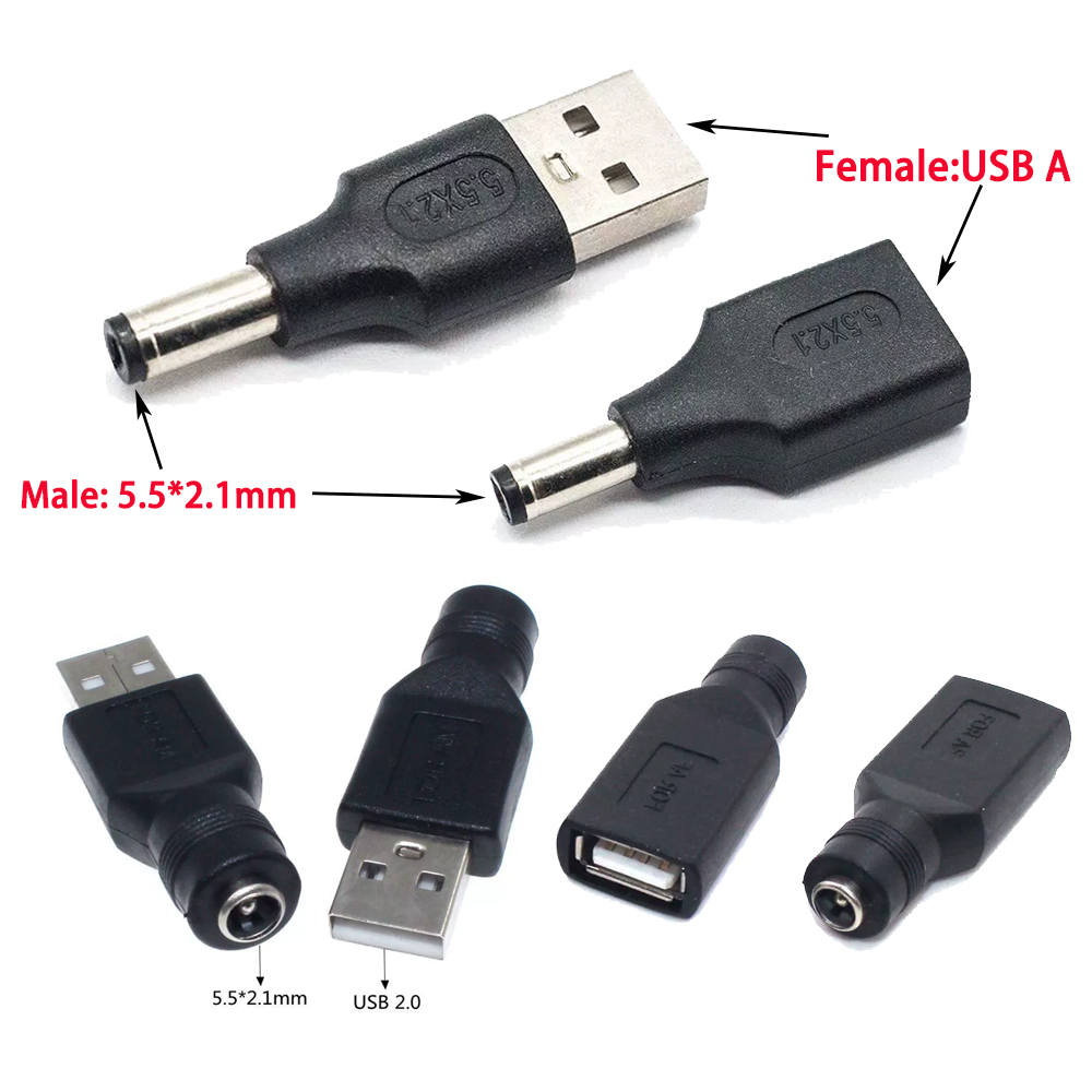1 pièces adaptateur ca à cc convertisseur prise 5.5mm * 2.1mm femelle vers USB mâle adaptateur d'alimentation connecteur fiches