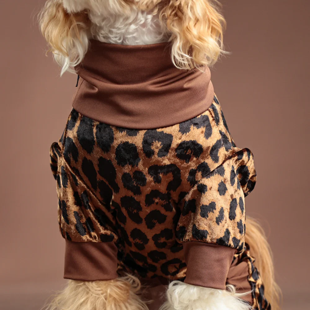 Leopard Dog Pajamas for Small Medium Dogs ,Anti-Shedding Puppy Elastic Hoodie,Soft Silk Fabric Overalls for Dogs Pet Costume