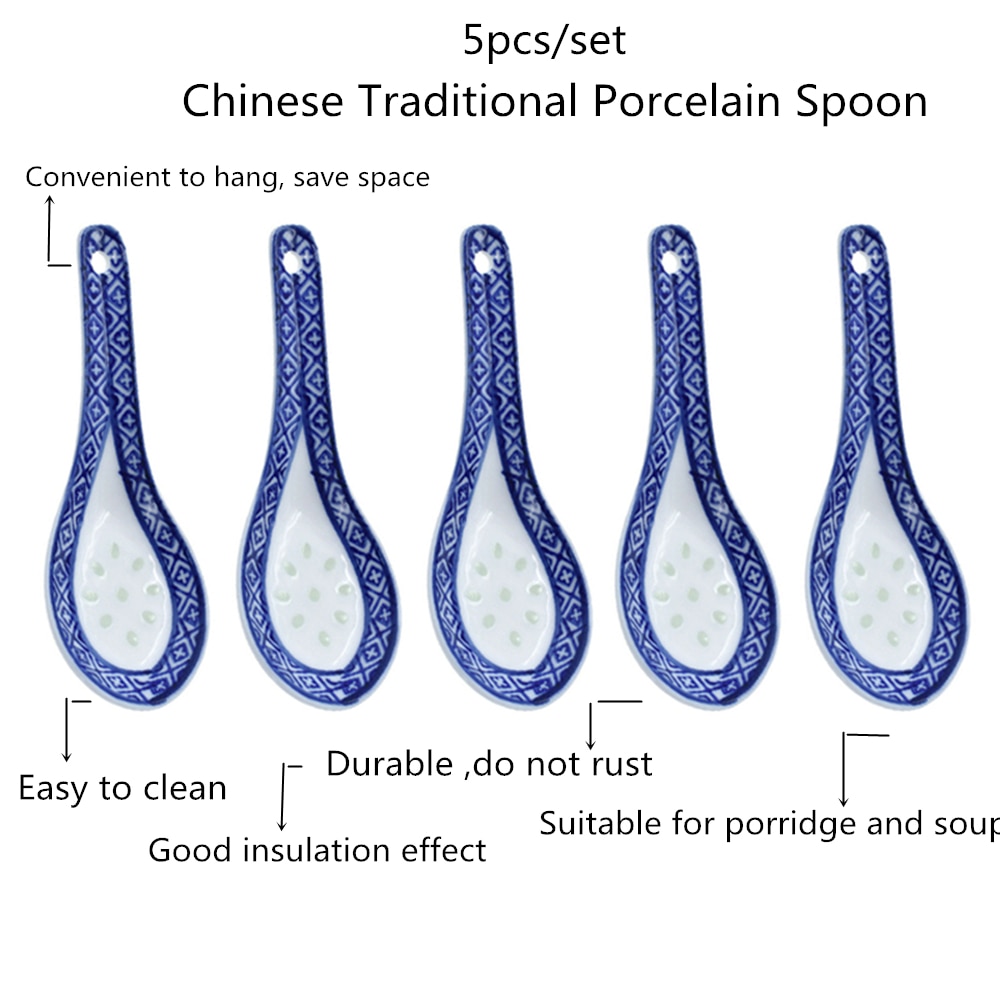 5 stk kina kinesisk stil keramisk ske blå og hvide suppe skeer kinesisk porcelæn keramik ske køkken service