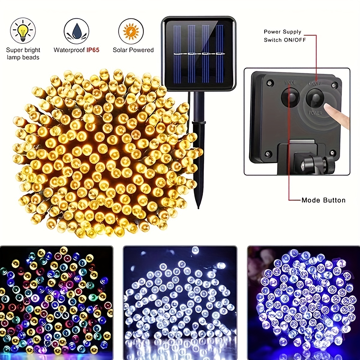 Guirlande solaire LED 7m 50 lumières 8 modèles, guirlande féerique étanche, décorations pour fête de noël et Halloween