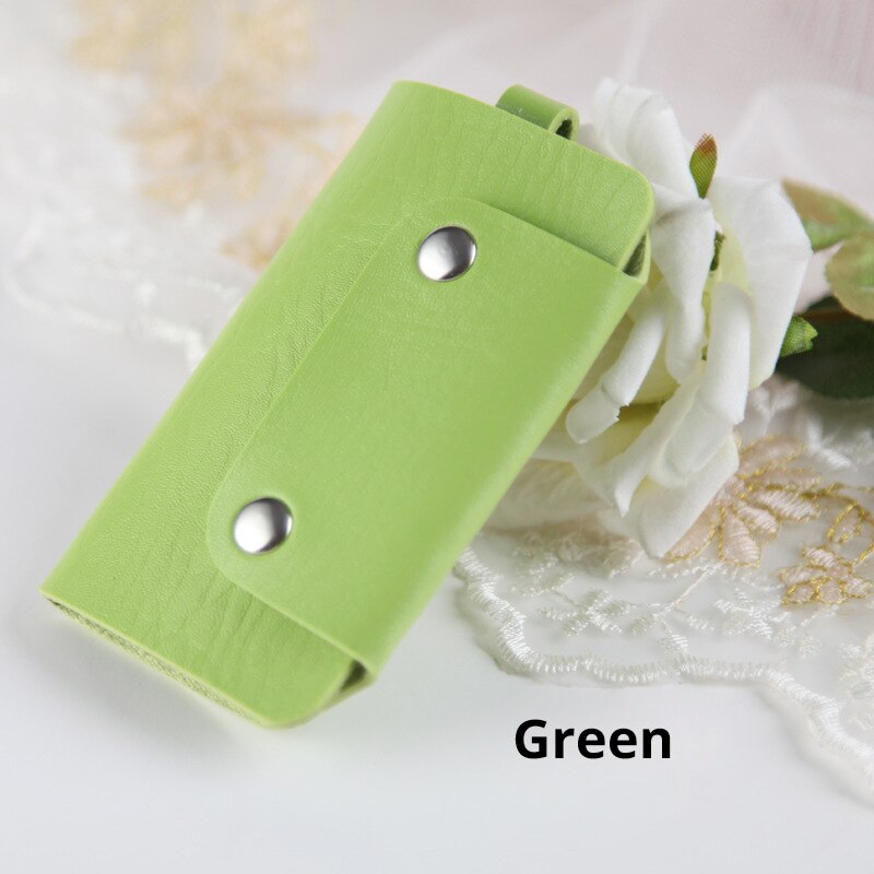 Leather Key Holder Candy Color Vertical Square Key Bag Mini Door Car Key Wallet Car Key Holder Keychain Pouch Ring Cover Holder: Green