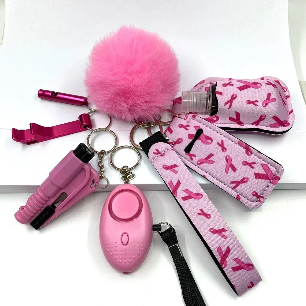 Veiligheidssleutelhanger Volledige set Zelfverdedigingssleutelhanger Set met persoonlijke alarmaccessoires voor vrouwen en meisjes: Goud