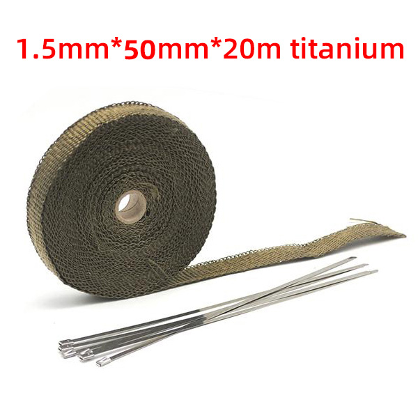 Exhaust Heat Wrap Thermal Tape Fiberglass Heat Wrap Manifold Insulation Roll Resistant with Stainless Ties 5cm*5M/10M/15M/20M: 5x20 Titanium
