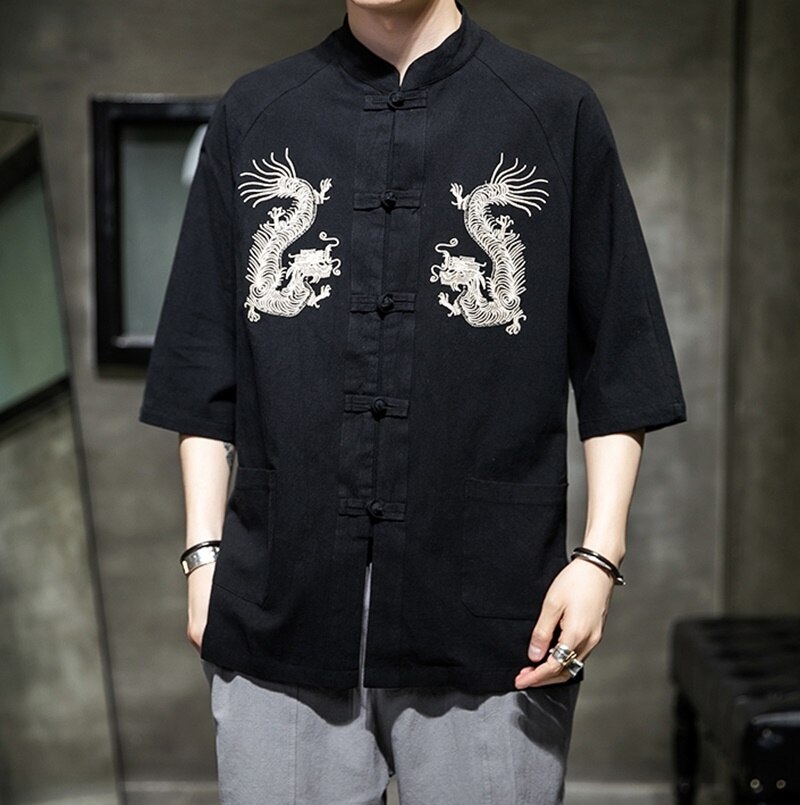 Traditionele Chinese Kleding Hanfu Mannen Chinese Draak Overhemd Tang Pak Mannelijke Cheongsam Kung Fu Kleding Online Chinese Winkel FF2815: 2 / Xxxl