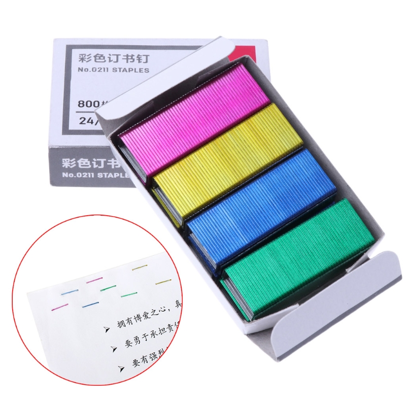 800Pcs/Box 12mm Colorful Metal Staples Office School Binding Supplies