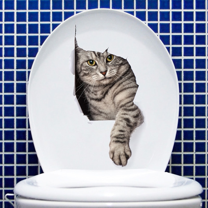 Pegatina de pared de conejo en 3D para baño, calcomanías de decoración del hogar, papel tapiz de animales