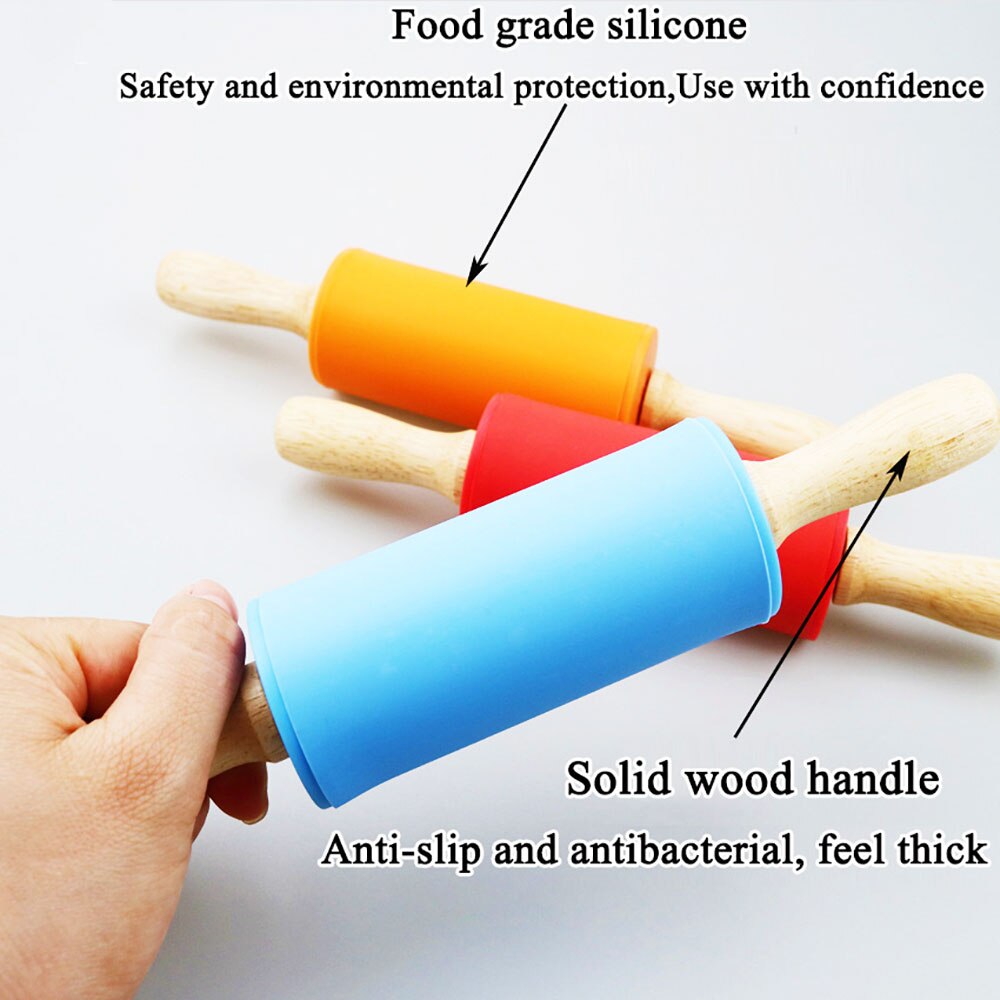 Silicone World Non-stick Siliconen Deegroller Houten Handvat Fondant DIY Gebak Deeg Meel Roller Keuken Bakken Koken Gereedschap