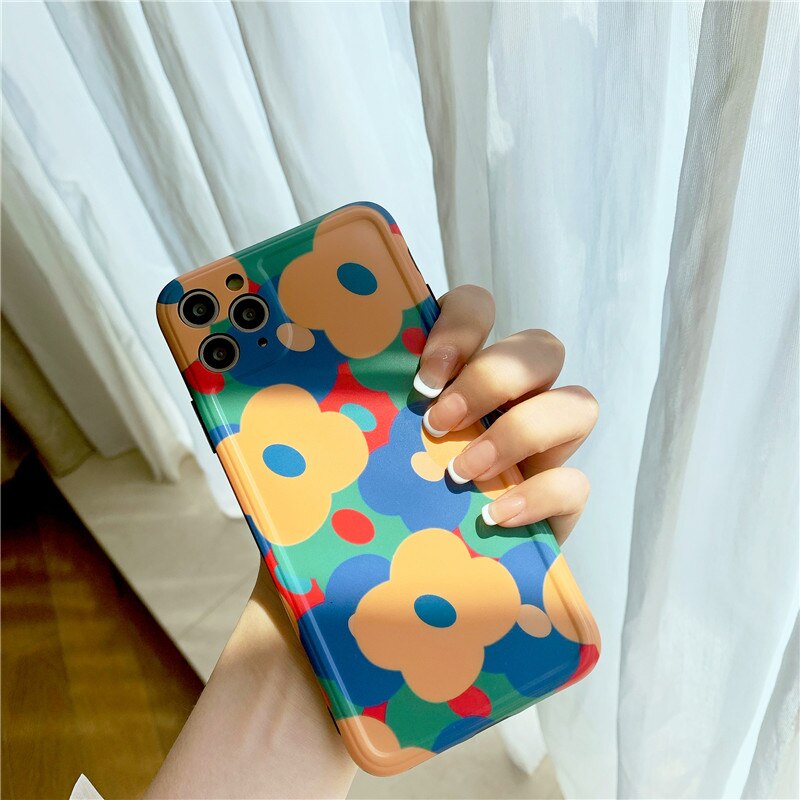 Retro Blauw Geel Bloemen Telefoon Case Voor Iphone 11 Pro Max 7 8 Plus X Xr Xs Max Mode Bloemen soft Silicone Cover