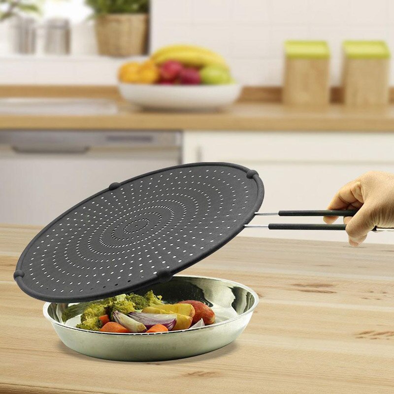 Silikone stænkskærm med håndtag nonstick olie fedt pandelåg skridsikre stegemåtter til stegepande i køkkenet