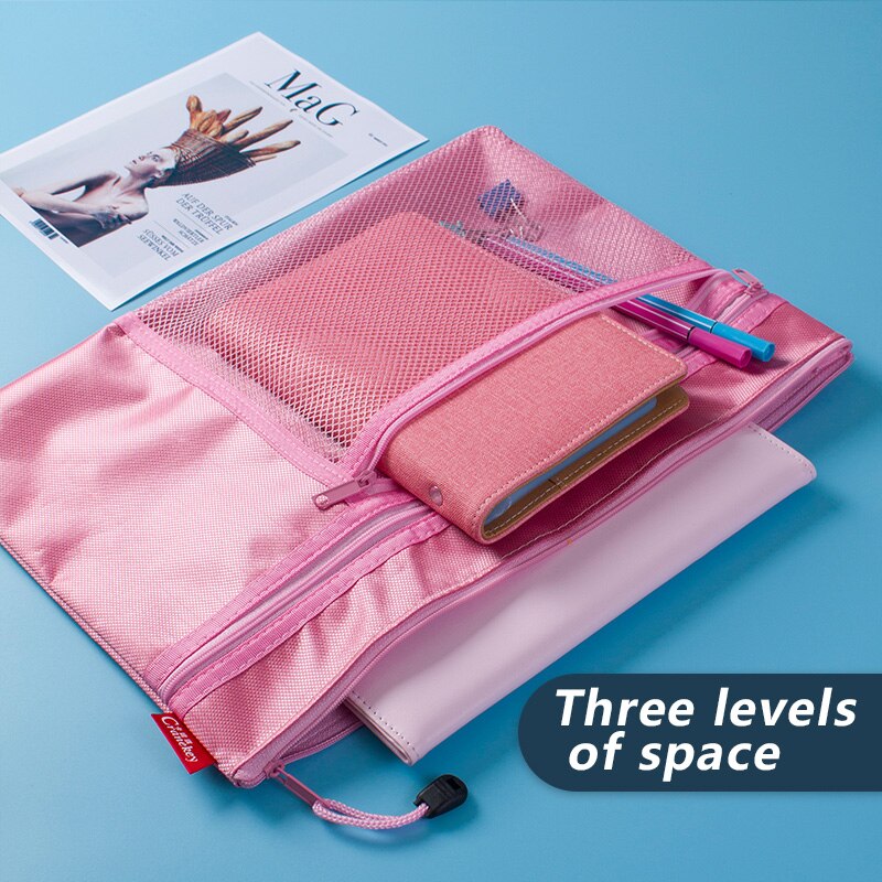 File Bag Folder Color Three-layer Canvas Zipper Waterproof File Bag Storage Bag File File Bag Office School Supplies