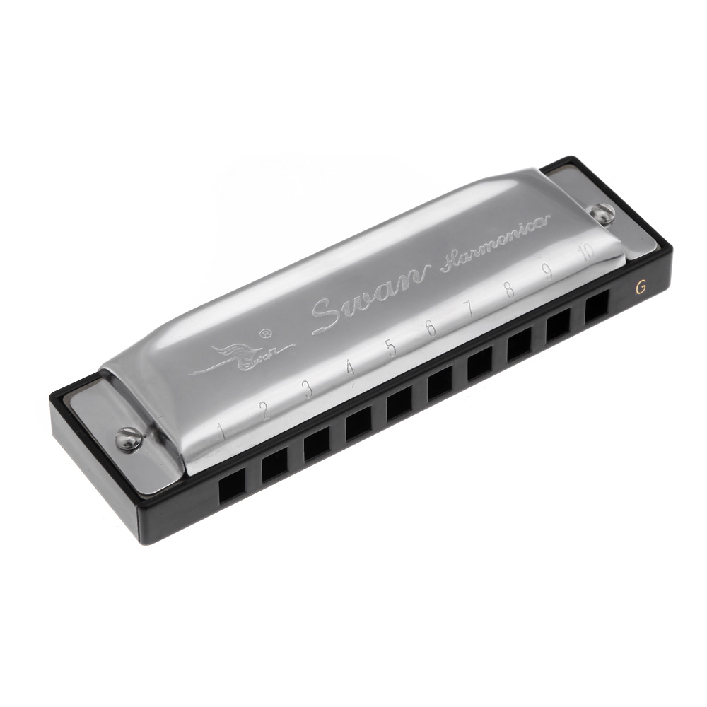 Svan diatonisk munspel 10 hål g nyckel blues harpa mun orgel rörinstrument med fodral silver