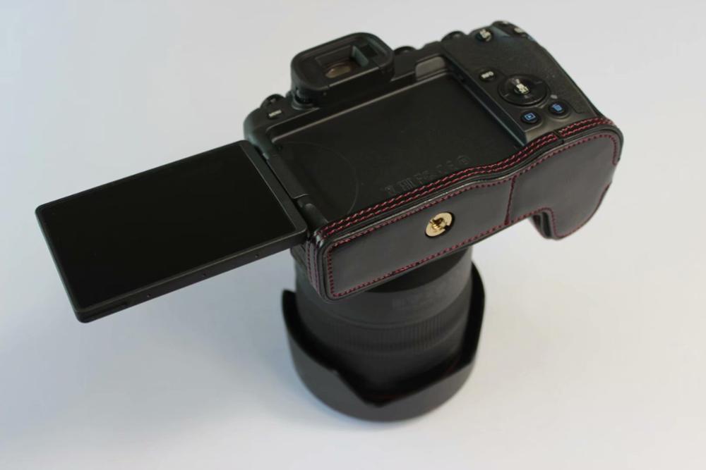 Musta/kahvi/ruskea kamera pu nahkakotelo canon eos rp eosrp half body cover pohjakotelot hihnalla
