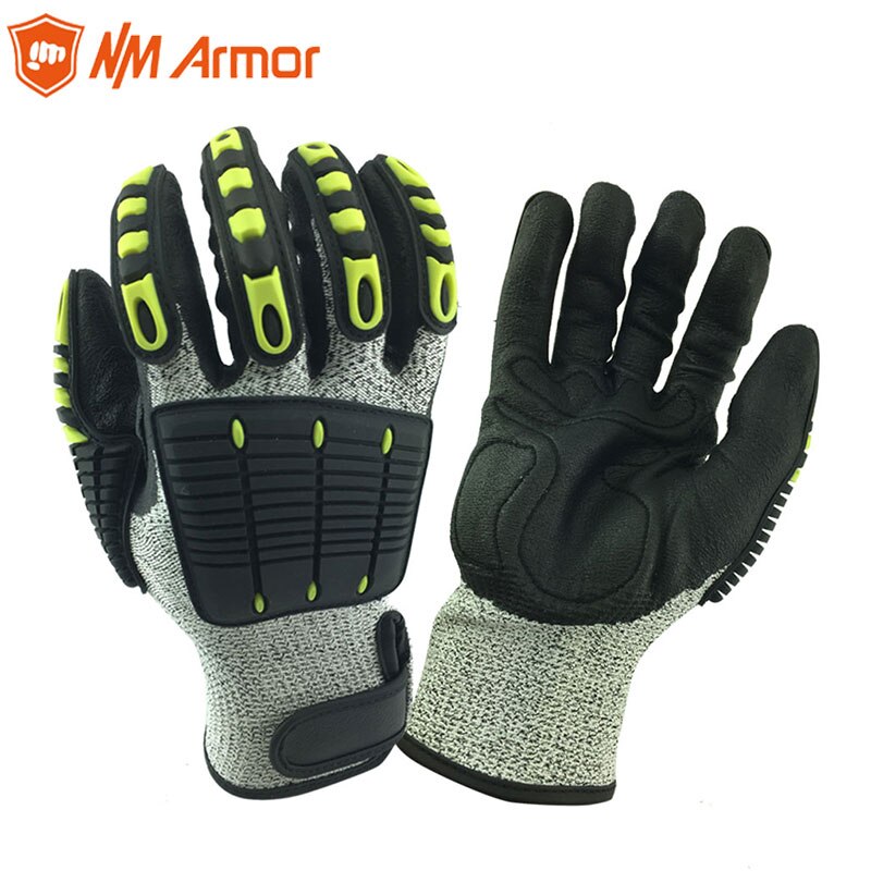 Anti Vibration Work Gloves ANSI A5 With HPPE Cut Resistant Oil-Proof Mechanics Safety Working Glove: DY1350AC--GR / XL