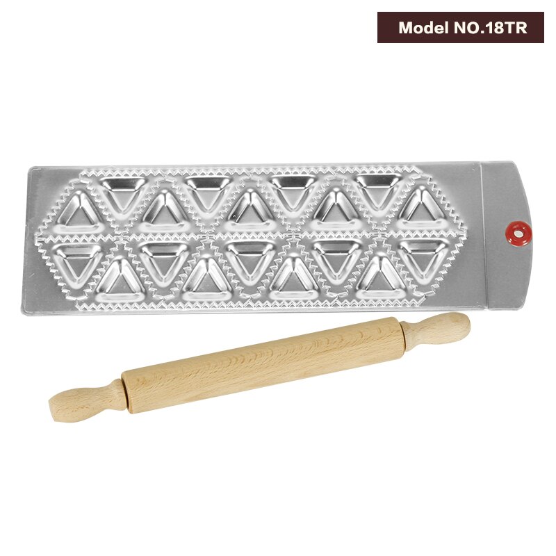 Ravioli Molding Tray Plate Set With a Wooden Rolling Pin Aluminum Alloy Pasta Cutter Ravioli Maker Dumpling Making Mold Plate: 18TR