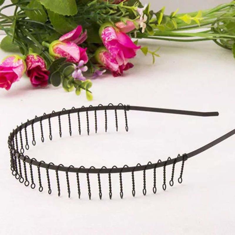 Diadema deportiva de fútbol para hombre, cinta de pelo con dientes de alambre de Metal, color negro, novedad