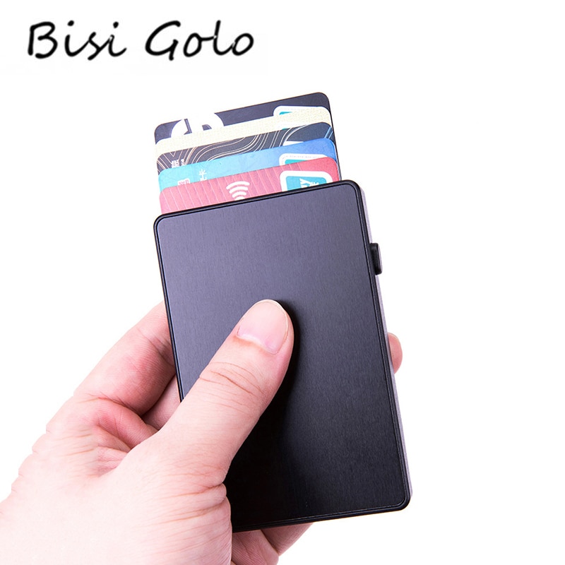 Bisi goro anti-tyveri aluminium enkelt boks smart pung slim rfid clutch pop-up trykknap kortholder navnekort etui
