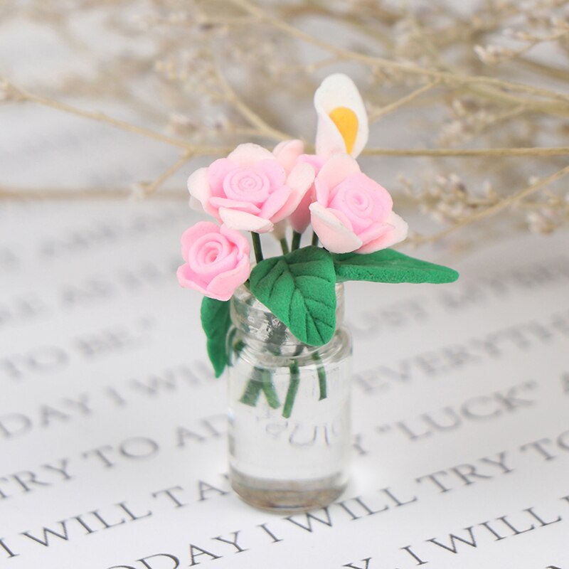 1pc Mini Flowers Potted Plant Doll House Decor 1:12 DollHouse Furniture Toys Garden Ornaments