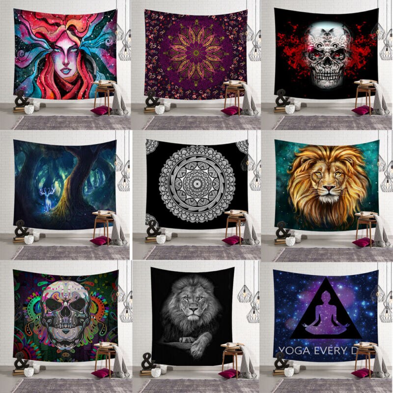 Tapiz de cráneo de Mandala para colgar en la pared, tapices de cambio de fase de Luna, decoración de dormitorio